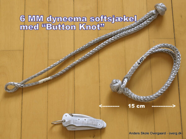 6 MM softsjækel med Button knot - styrke mere end dobbelt af selve dyneemaen
