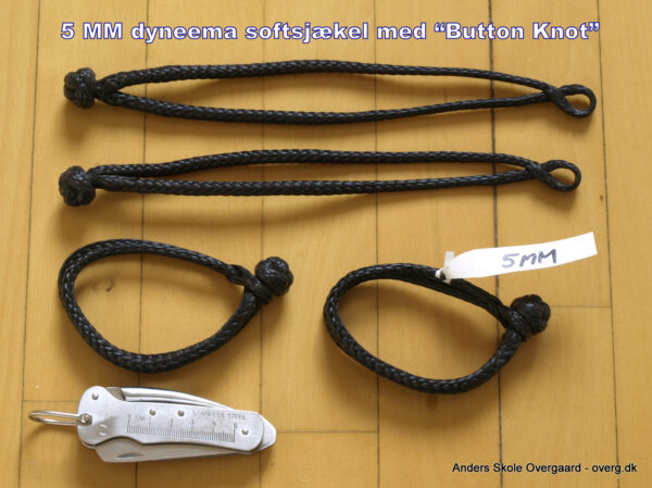 5 MM softsjækel med Button knot - styrke mere end dobbelt af selve dyneemaen