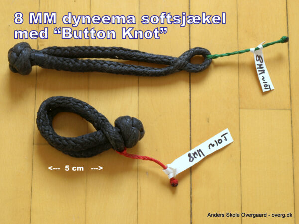 8 MM softsjækel med Button knot - styrke mere end dobbelt af selve dyneemaen