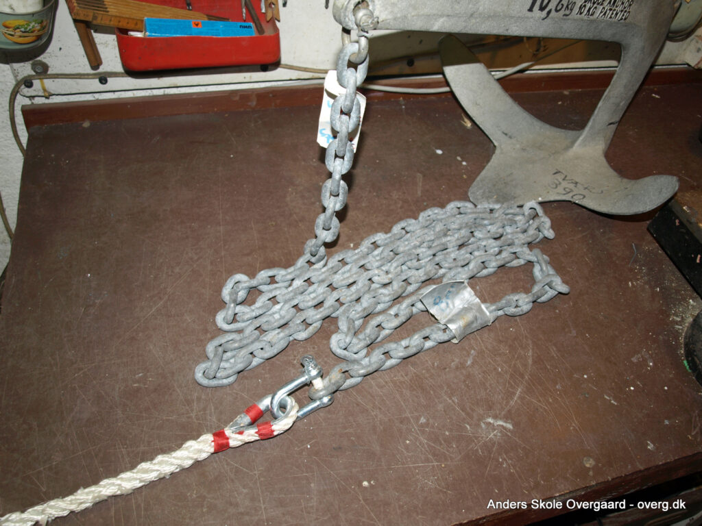 samling mellem ankerto vog kæden foran ankeret (kædeforfang)