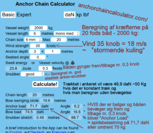 Beregning af vindens kraft på 6 m båd med Anchor Chain Calculator