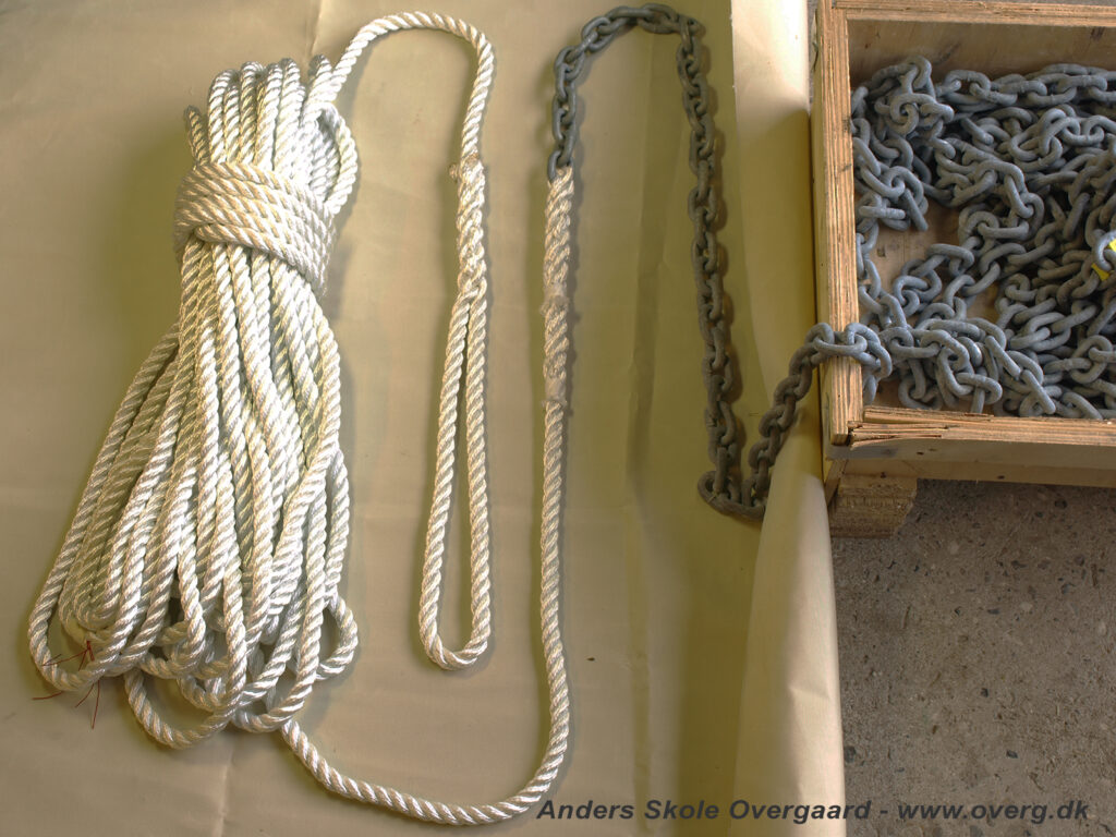Sammensat ankerkæde / ankertov - 25 m 8MM kæde / 25 m 12MM 3-slået nylon