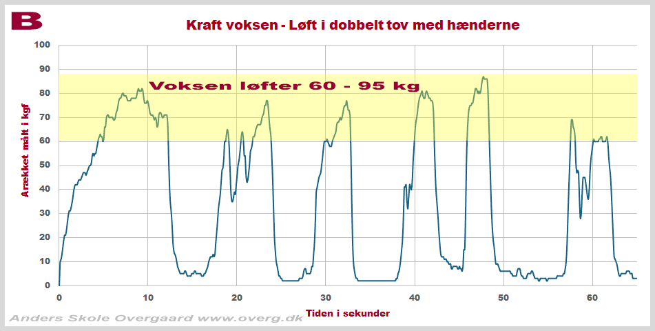 Hvor meget kan env oksen løfte - graf for en løfte-test