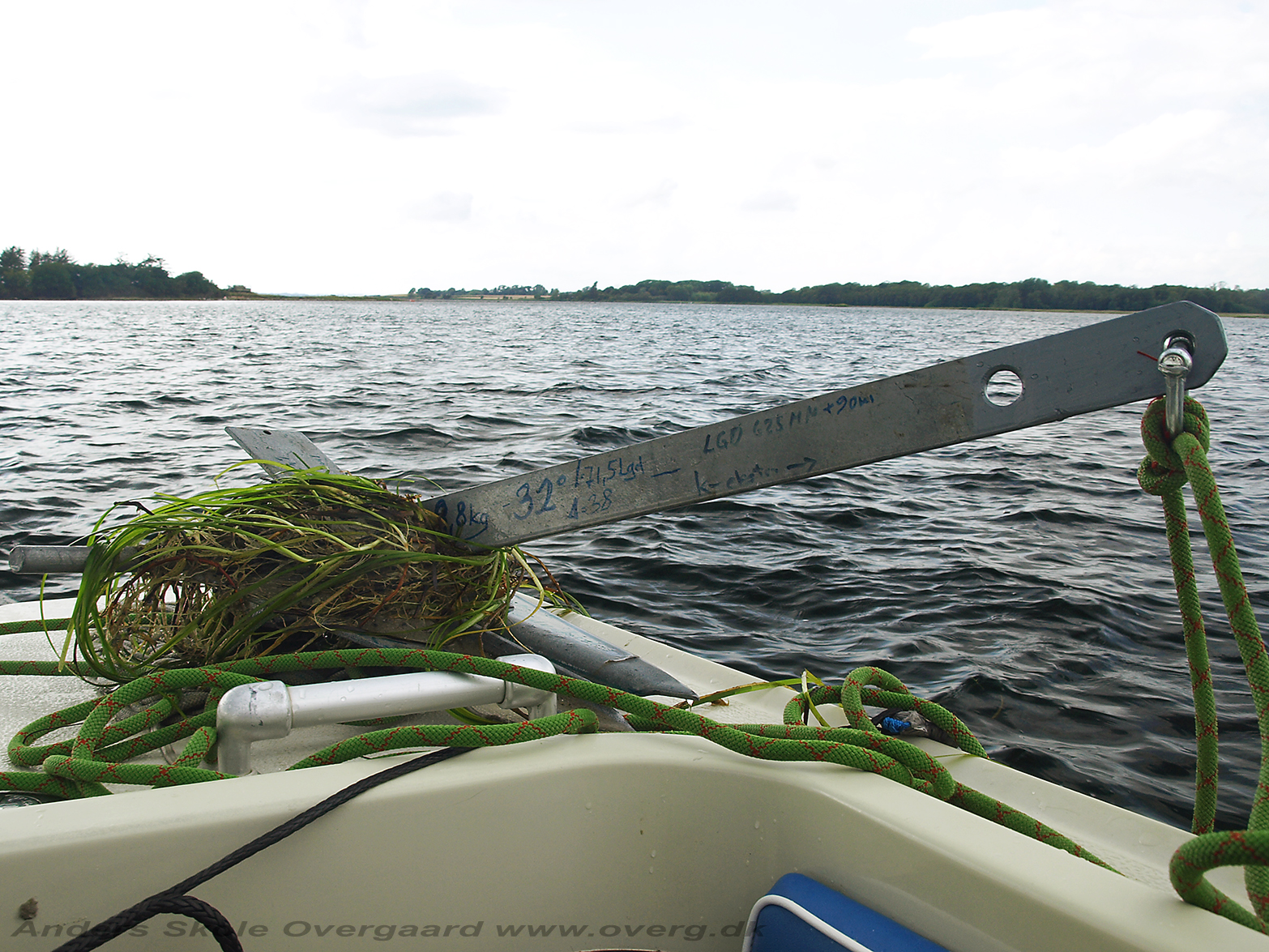 Ankertest i sandbund af Vippepladeanker 8,5 kg med forlænget skaft