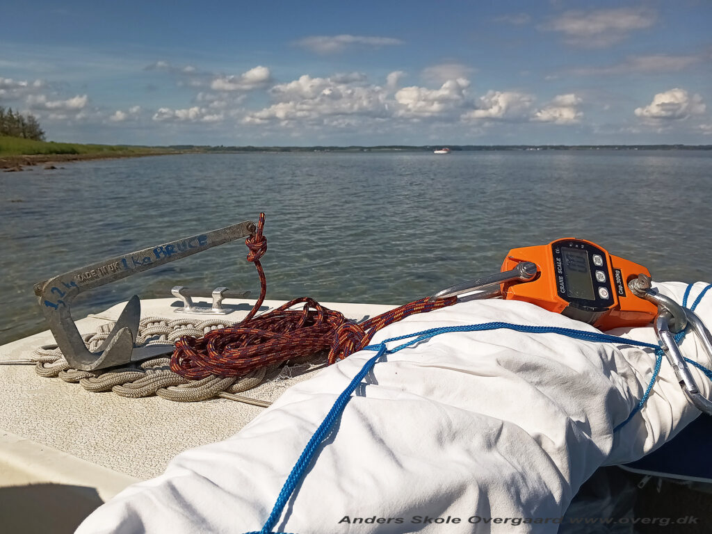 Ankertest BRUCE original 1,2 kg i sandbund. Ankeret holder 15-25 kg.