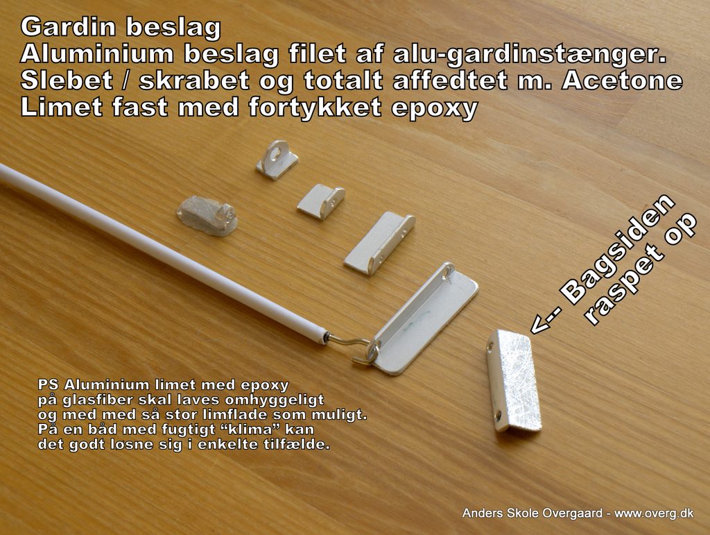 Små aluminiums beslag med små huller til gardinsnorene