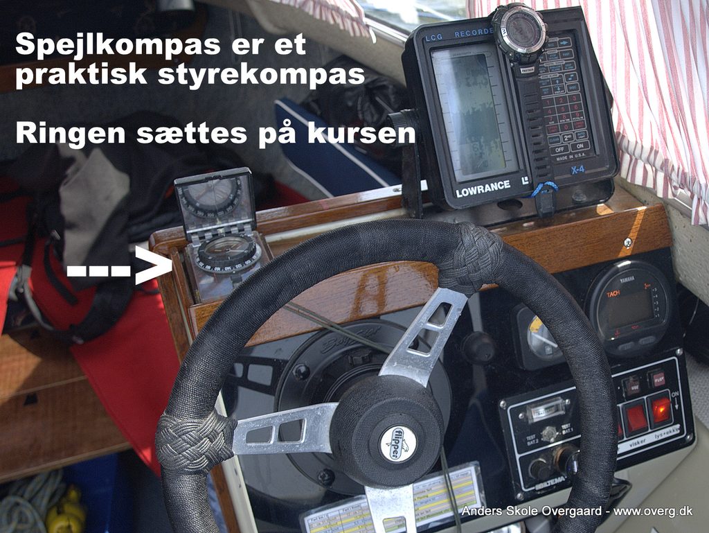 Styrekompasset er et pejlekompas / spejlkompas