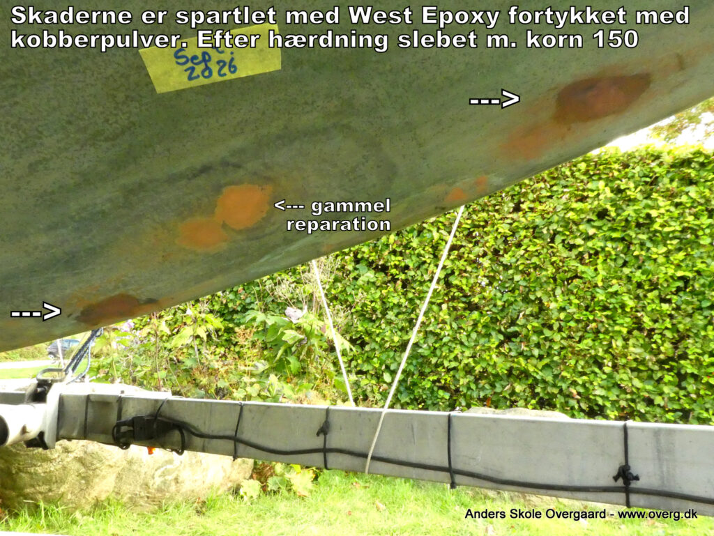 Coppercoat reparation 2026: Spartlet med West Epoxy fortykker med kobberpulver